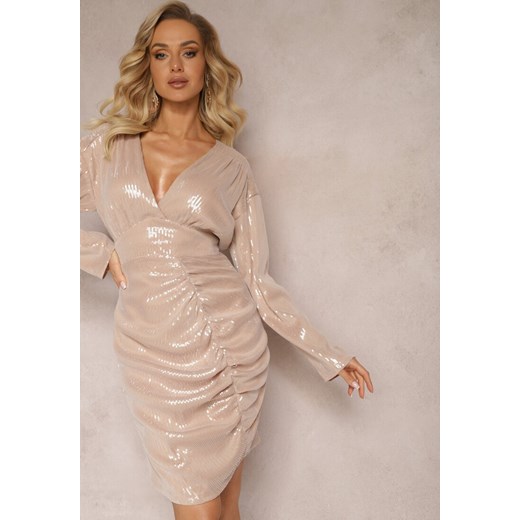 Sukienka Renee z długimi rękawami w serek w cekiny mini 