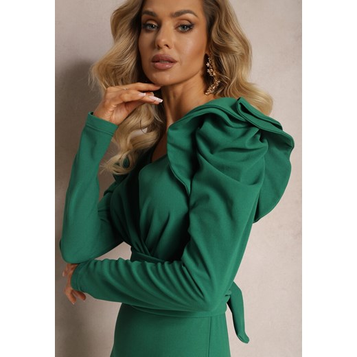 Zielona Sukienka Maxi z Falbankami i Wiązanym Paskiem Botarla Renee S okazja renee.pl