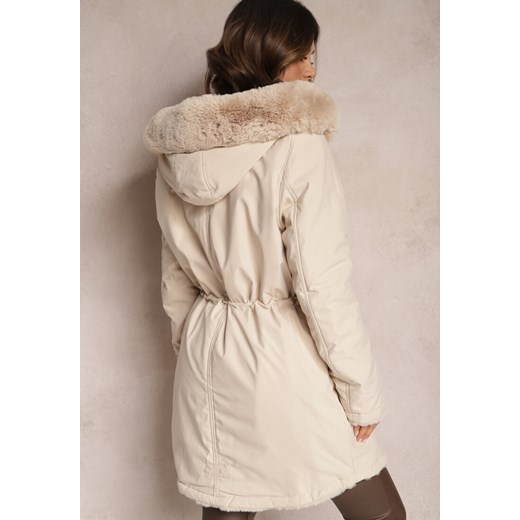 Jasnobeżowa Kurtka ze Ściągaczem i Kapturem z Futerkiem Selentia Renee 4XL wyprzedaż renee.pl