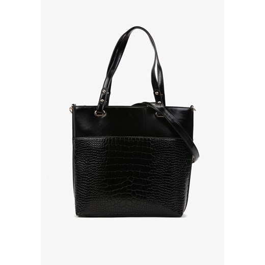 Czarna Duża Torebka Shopper na Ramię z Tłoczeniem Jelin ze sklepu renee.pl w kategorii Torby Shopper bag - zdjęcie 179882337