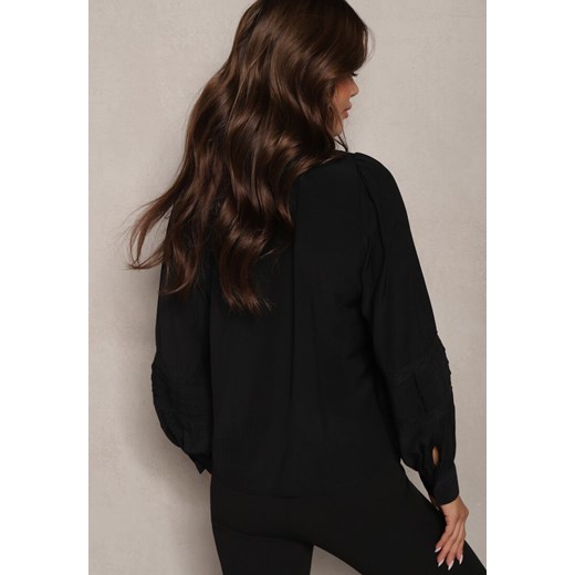 Czarna Koszula z Koronkowym Zdobieniem na Dekolcie i Rękawach Atilire Renee M wyprzedaż renee.pl