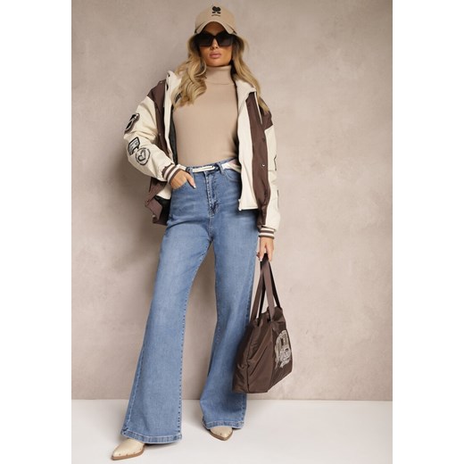 Niebieskie Jeansy High Waist z Szerokimi Nogawkami i Ozdobną Nerką Stilla ze sklepu renee.pl w kategorii Jeansy damskie - zdjęcie 179884679