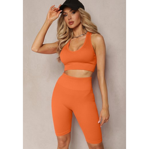 Pomarańczowe Prążkowane Szorty Kolarki High Waist Olevitta ze sklepu renee.pl w kategorii Szorty - zdjęcie 179887655