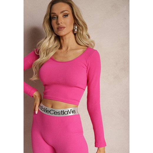 Fuksjowa Dopasowana Bluzka w Prążki o Krótkim Kroju Elowenia Renee ONE SIZE okazja renee.pl