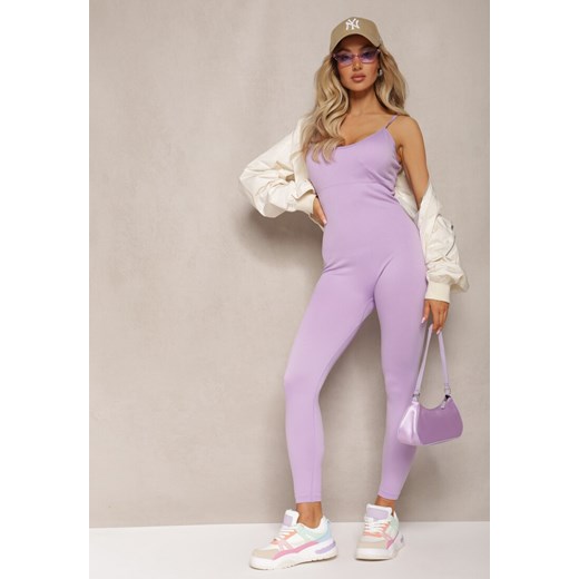 Fioletowy Dopasowany Kombinezon Sportowy Bodycon z Elastycznego Materiału na Cienkich Ramiączkach Winifasa ze sklepu renee.pl w kategorii Kombinezony damskie - zdjęcie 179888547