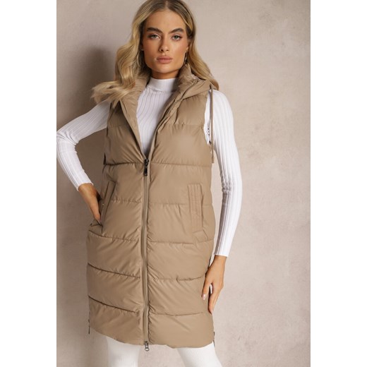 Ciemnobeżowa Długa Kamizelka z Pikowaniem i Obustronnym Suwakiem Wetessa ze sklepu renee.pl w kategorii Kamizelki damskie - zdjęcie 179888628