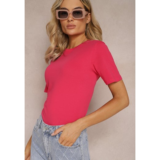 Różowy Klasyczny T-shirt z Bawełny Knautia ze sklepu renee.pl w kategorii Bluzki damskie - zdjęcie 179888767