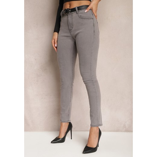 Szare Jeansy High Waist o Fasonie Regular Hildelitha ze sklepu renee.pl w kategorii Jeansy damskie - zdjęcie 179889357