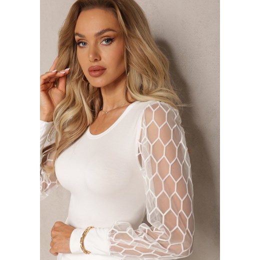 Bluzka damska biała Renee z długim rękawem na wiosnę 