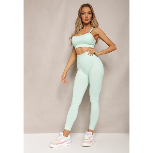 Miętowy Elastyczny Komplet Fitness Usztywniany Biustonosz i Legginsy z Gumką Orbinra ze sklepu renee.pl w kategorii Komplety i garnitury damskie - zdjęcie 179891068