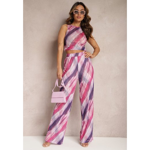 Fuksjowy Tank Top z Siateczki w Abstrakcyjny Print Nuerena ze sklepu renee.pl w kategorii Bluzki damskie - zdjęcie 179892459