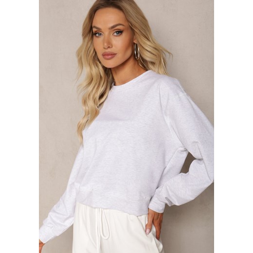 Jasnoszara Oversize Bluza z Bawełny o Krótkim Fasonie Sibolla ze sklepu renee.pl w kategorii Bluzy damskie - zdjęcie 179892519