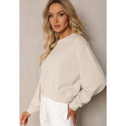 Jasnobeżowa Oversize Bluza z Bawełny o Krótkim Fasonie Sibolla ze sklepu renee.pl w kategorii Bluzy damskie - zdjęcie 179892529