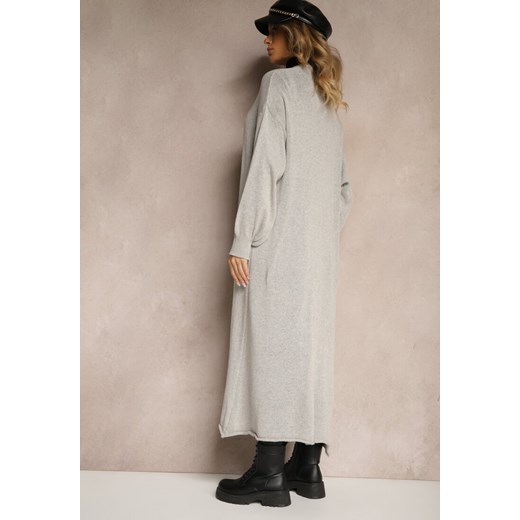 Szary Jednolity Kardigan o Przedłużonym Kroju ze Ściągaczami Terrin ze sklepu renee.pl w kategorii Swetry damskie - zdjęcie 179893197