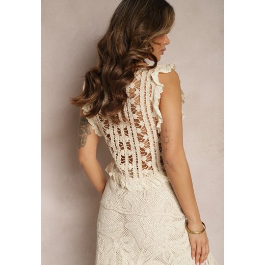 Beżowa Bawełniana Kamizelka Top Boho z Ażurowymi Wycięciami Norafia Renee ONE SIZE promocyjna cena renee.pl