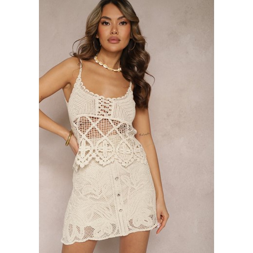 Beżowy Szydełkowy Top Bawełniany w Stylu Boho Ankeria ze sklepu renee.pl w kategorii Bluzki damskie - zdjęcie 179893696