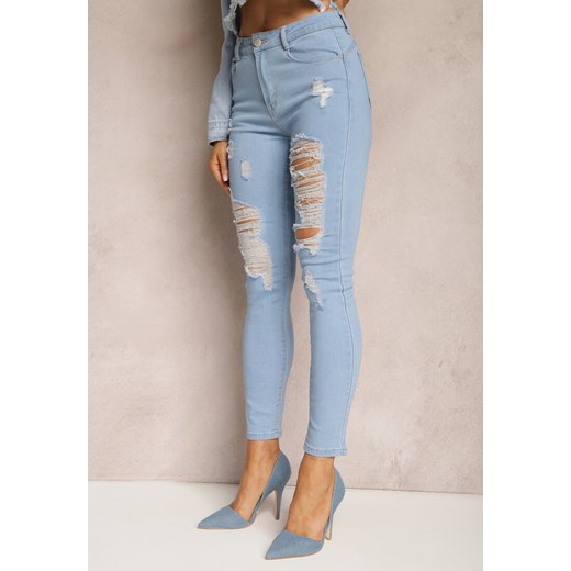 Niebieskie Jeansy Skinny High Waist z Przetarciami i Dziurami Aventoa ze sklepu renee.pl w kategorii Jeansy damskie - zdjęcie 179893889