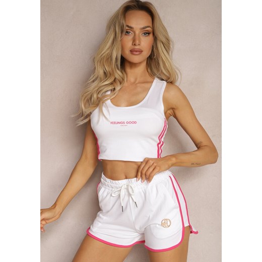 Białe Szorty Dresowe z Bawełny High Waist z Metalową Wstawką Lumira ze sklepu renee.pl w kategorii Szorty - zdjęcie 179893916