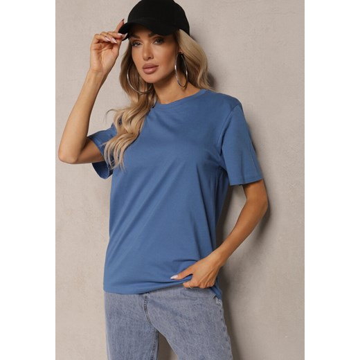 Niebieska T-shirt Koszulka z Bawełny Delestina ze sklepu renee.pl w kategorii Bluzki damskie - zdjęcie 179893946
