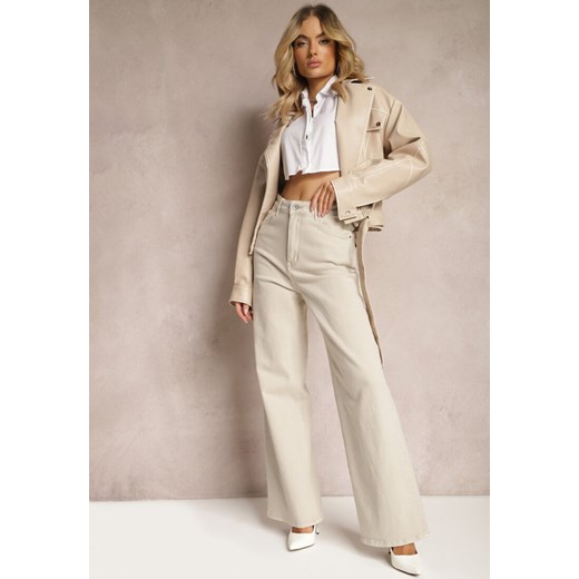 Beżowe Jeansy Szerokie Phririope ze sklepu renee.pl w kategorii Jeansy damskie - zdjęcie 179894365