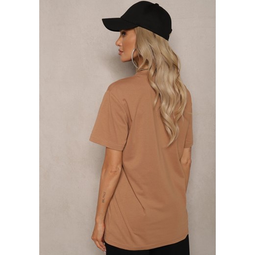 Brązowa Koszulka z Bawełny o Fasonie T-shirt Lormarka Renee 2XL wyprzedaż renee.pl