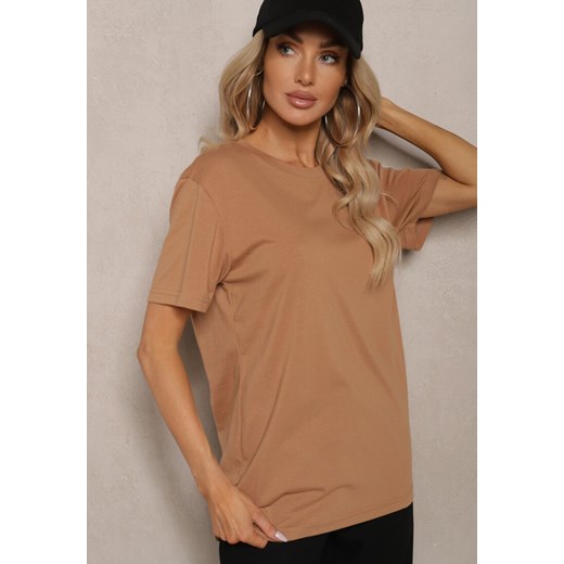 Brązowa Koszulka z Bawełny o Fasonie T-shirt Lormarka Renee 2XL okazja renee.pl