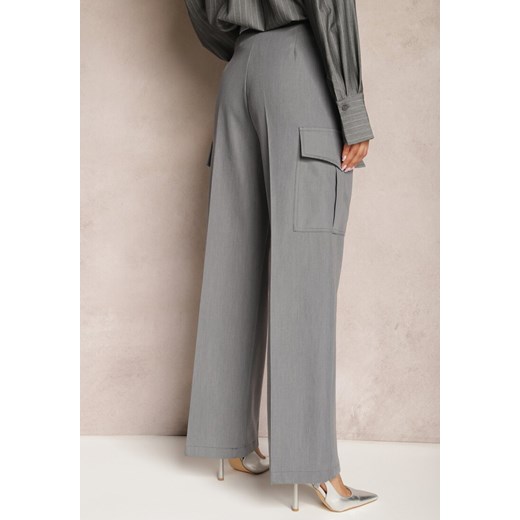 Ciemnoszare Szerokie Spodnie High Waist w Eleganckim Stylu z Kieszeniami Cargo Renee S wyprzedaż renee.pl