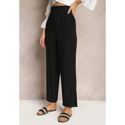 Czarne Spodnie Regular w Prążki High Waist Sallamia Renee XL wyprzedaż renee.pl