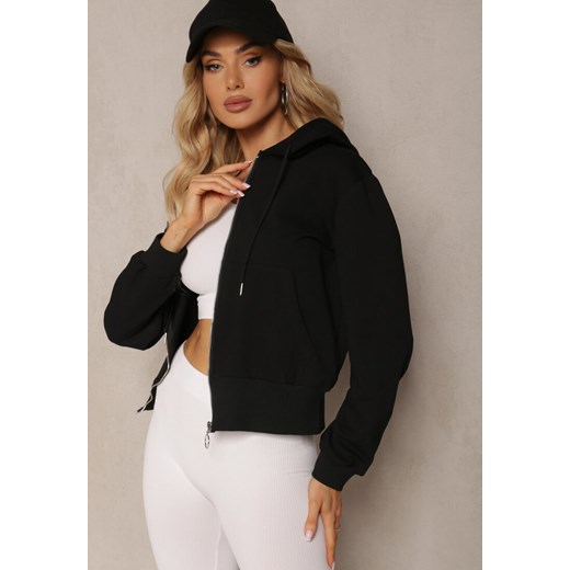 Czarna Casualowa Bluza z Ozdobnym Przeszyciem i Kapturem Siraca ze sklepu renee.pl w kategorii Bluzy damskie - zdjęcie 179897167