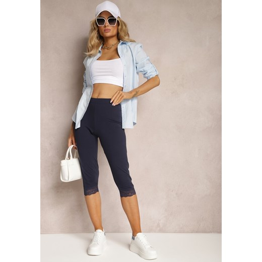 Granatowe Spodnie z Bawełny o Długości 3/4 Legginsy Abiknia Renee 5XL wyprzedaż renee.pl