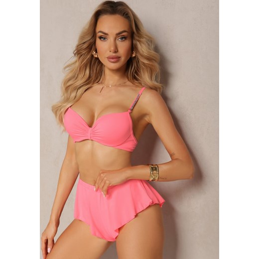 Jasnoróżowe Bikini Usztywniany Biustonosz z Cyrkoniami i Spodenki Kąpielowe Wykończone Gumką w Pasie Rilamia ze sklepu renee.pl w kategorii Stroje kąpielowe - zdjęcie 179899026