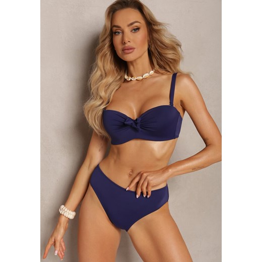 Granatowe Bikini Strój Kąpielowy Dwuczęściowy z Ozdobnym Marszczeniem Nariella ze sklepu renee.pl w kategorii Stroje kąpielowe - zdjęcie 179899038