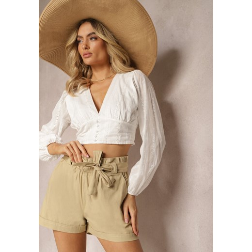 Beżowe Szorty High Waist Wiązane w Pasie Gilalilena ze sklepu renee.pl w kategorii Szorty - zdjęcie 179899757