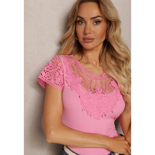Różowy T-shirt Ozdobiony Koronkowymi Wstawkami Brines Renee S promocyjna cena renee.pl