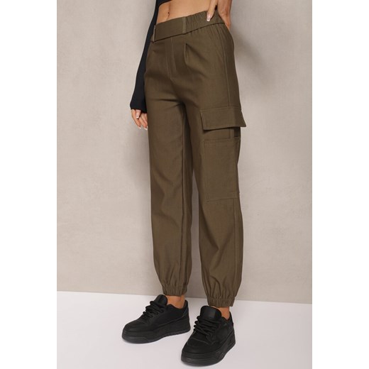 Ciemnozielone Zwężane Spodnie z Gumką w Pasie i Wsuwanymi Kieszeniami Lerana Renee S promocyjna cena renee.pl