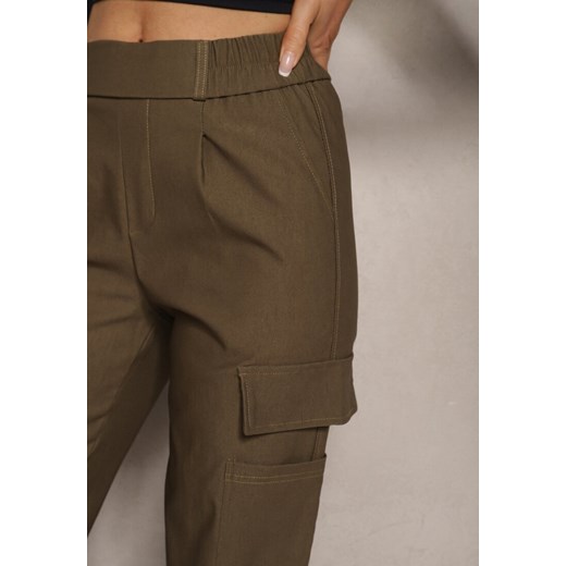 Ciemnozielone Zwężane Spodnie z Gumką w Pasie i Wsuwanymi Kieszeniami Lerana Renee S okazja renee.pl