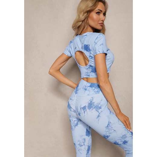 Niebieski Komplet Sportowy z Printem Tie-Dye z Koszulką Cropped i Legginsami Davenia ze sklepu renee.pl w kategorii Komplety i garnitury damskie - zdjęcie 179901029