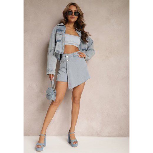 Niebieskie Spódnico-Spodenki Jeansowe z Asymetryczną Zakładką Szorty Moongela ze sklepu renee.pl w kategorii Szorty - zdjęcie 179901557