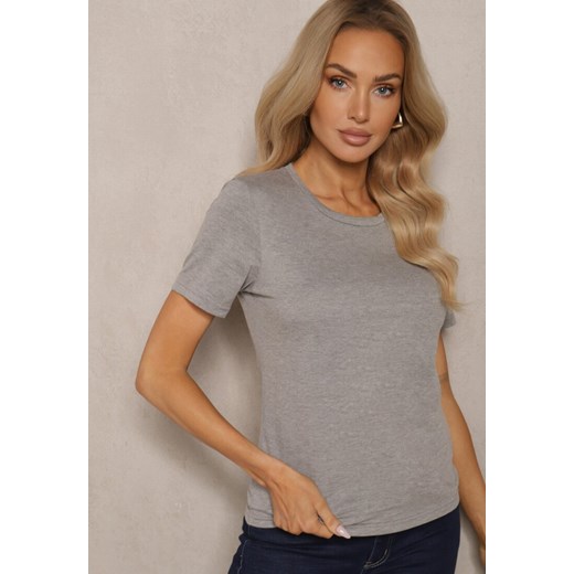 Ciemnoszary T-shirt Koszulka z Krótkim Rękawem i Okrągłym Dekoltem Tiarella ze sklepu renee.pl w kategorii Bluzki damskie - zdjęcie 179902356