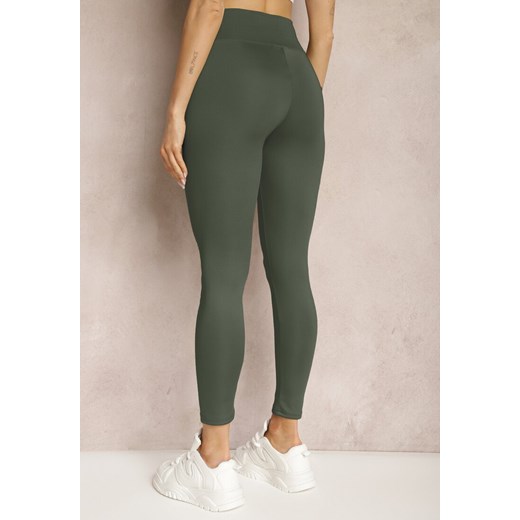 Ciemnozielone Legginsy High Waist z Gumką w Pasie Cloen Renee S okazyjna cena renee.pl