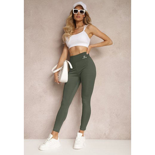 Ciemnozielone Legginsy High Waist z Gumką w Pasie Cloen ze sklepu renee.pl w kategorii Spodnie damskie - zdjęcie 179903058
