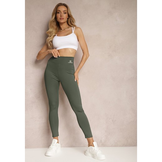 Ciemnozielone Legginsy High Waist z Gumką w Pasie Cloen Renee M okazyjna cena renee.pl