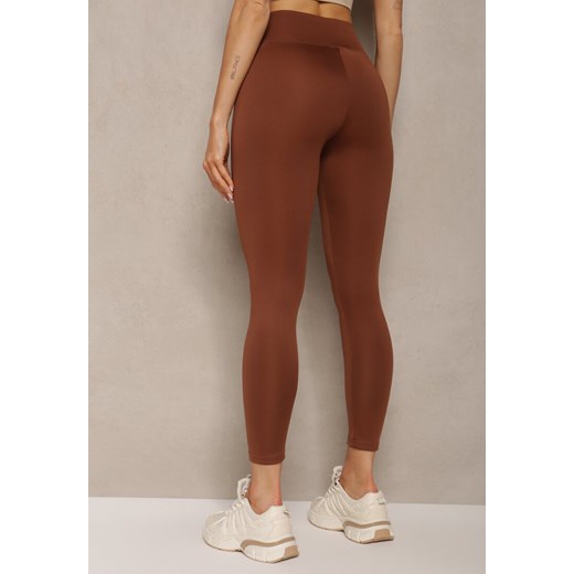 Brązowe Legginsy High Waist z Gumką w Pasie Cloen Renee M okazyjna cena renee.pl
