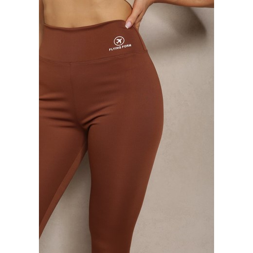 Brązowe Legginsy High Waist z Gumką w Pasie Cloen Renee M okazyjna cena renee.pl