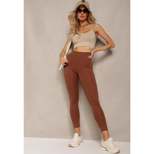 Brązowe Legginsy High Waist z Gumką w Pasie Cloen ze sklepu renee.pl w kategorii Spodnie damskie - zdjęcie 179903068