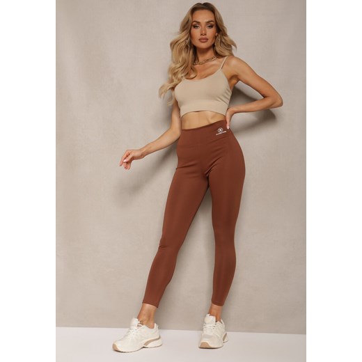 Brązowe Legginsy High Waist z Gumką w Pasie Cloen ze sklepu renee.pl w kategorii Spodnie damskie - zdjęcie 179903069