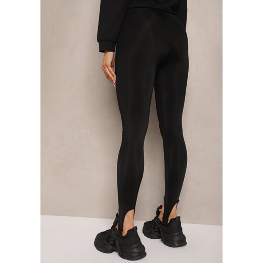 Czarne Casualowe Legginsy High Waist Zakończone Antypoślizgową Gumką Zakładaną Renee XL wyprzedaż renee.pl
