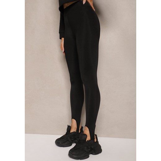 Czarne Casualowe Legginsy High Waist Zakończone Antypoślizgową Gumką Zakładaną Renee XL okazja renee.pl