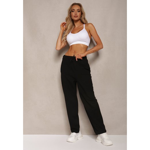 Czarne Dresowe Spodnie High Waist z Gumką w Talii Dimlara ze sklepu renee.pl w kategorii Spodnie damskie - zdjęcie 179908217