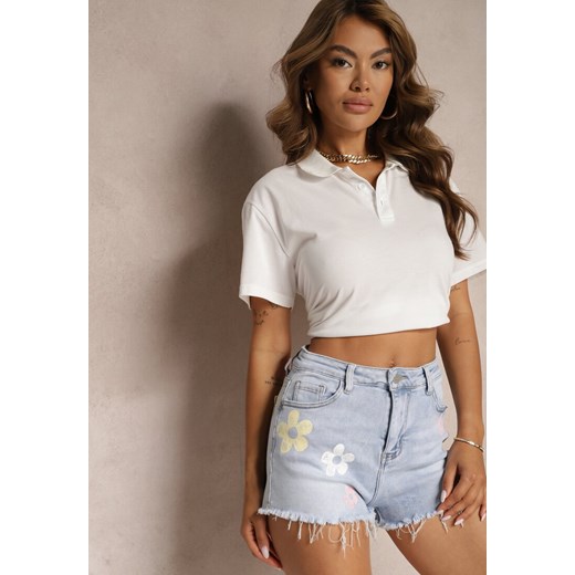 Niebieskie Jeansowe Szorty High Waist z Printem w Kwiaty Vikisias ze sklepu renee.pl w kategorii Szorty - zdjęcie 179911667